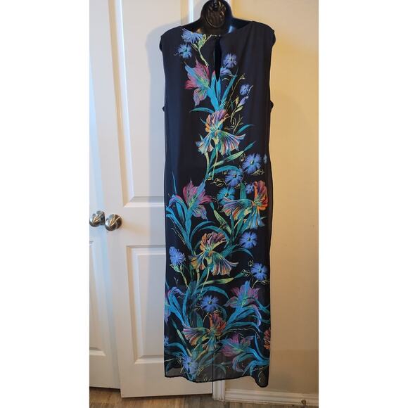 Connected Apparel Maxi Dress Black Tropical Flowers Lined size 14 - Picture 4 of 13
